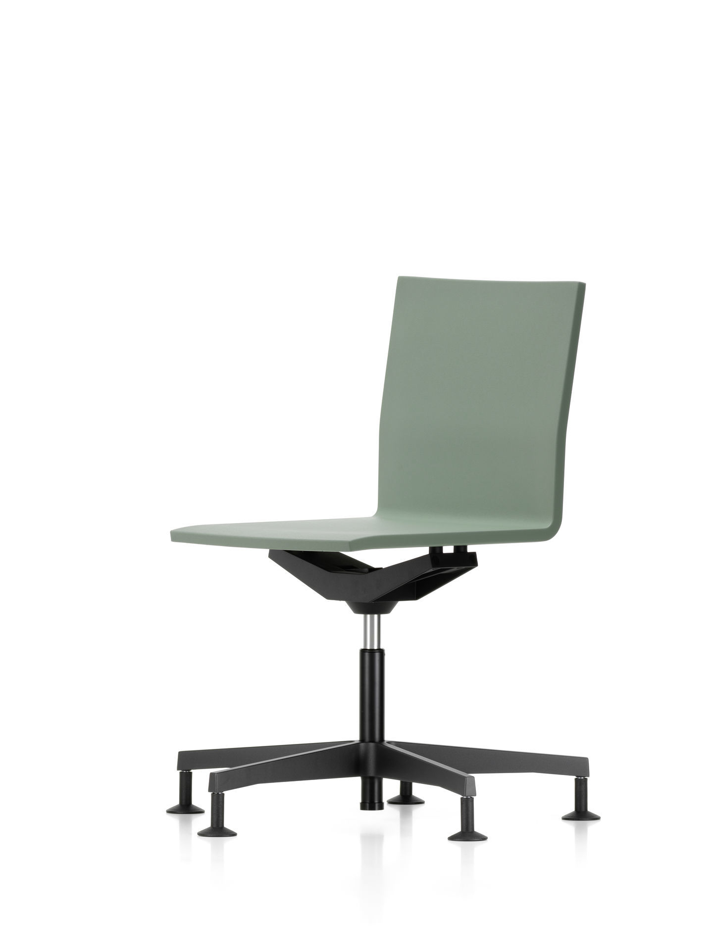 .04 Bürodrehstuhl von Vitra ohne Armlehne, olivgrüner Sitz und Rückenlehne, schwarzes Fußkreuz.