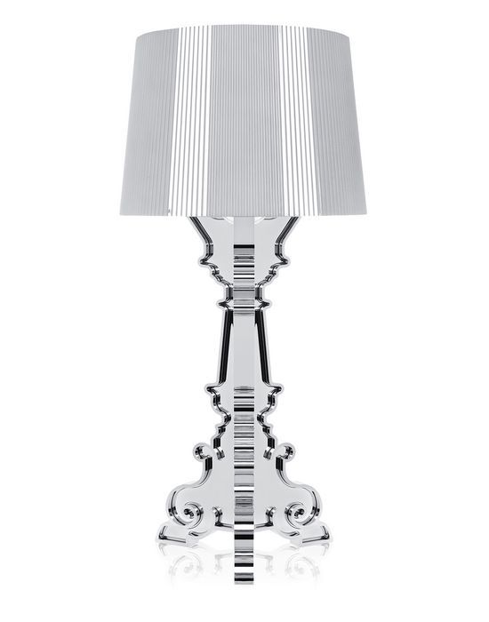 Silberne Bourgie Tischleuchte von Kartell: Elegante Designleuchte mit plissiertem Lampenschirm für stilvolle Beleuchtung.