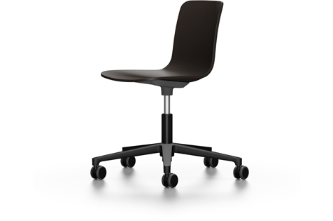 Hal RE Studio Drehstuhl von Vitra in Dunkelgrau, Bürostuhl mit Rollen vor weißem Hintergrund.