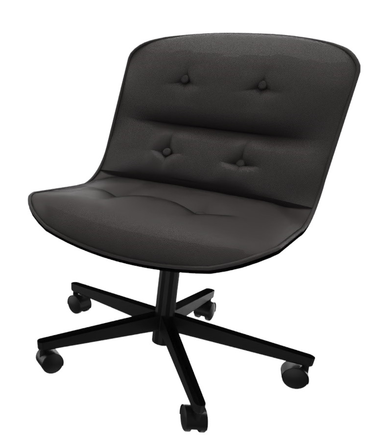Knoll International Pollock Executive Drehstuhl ohne Armlehnen in dunklem Leder mit Knopfheftung und schwarzem Fußkreuz.