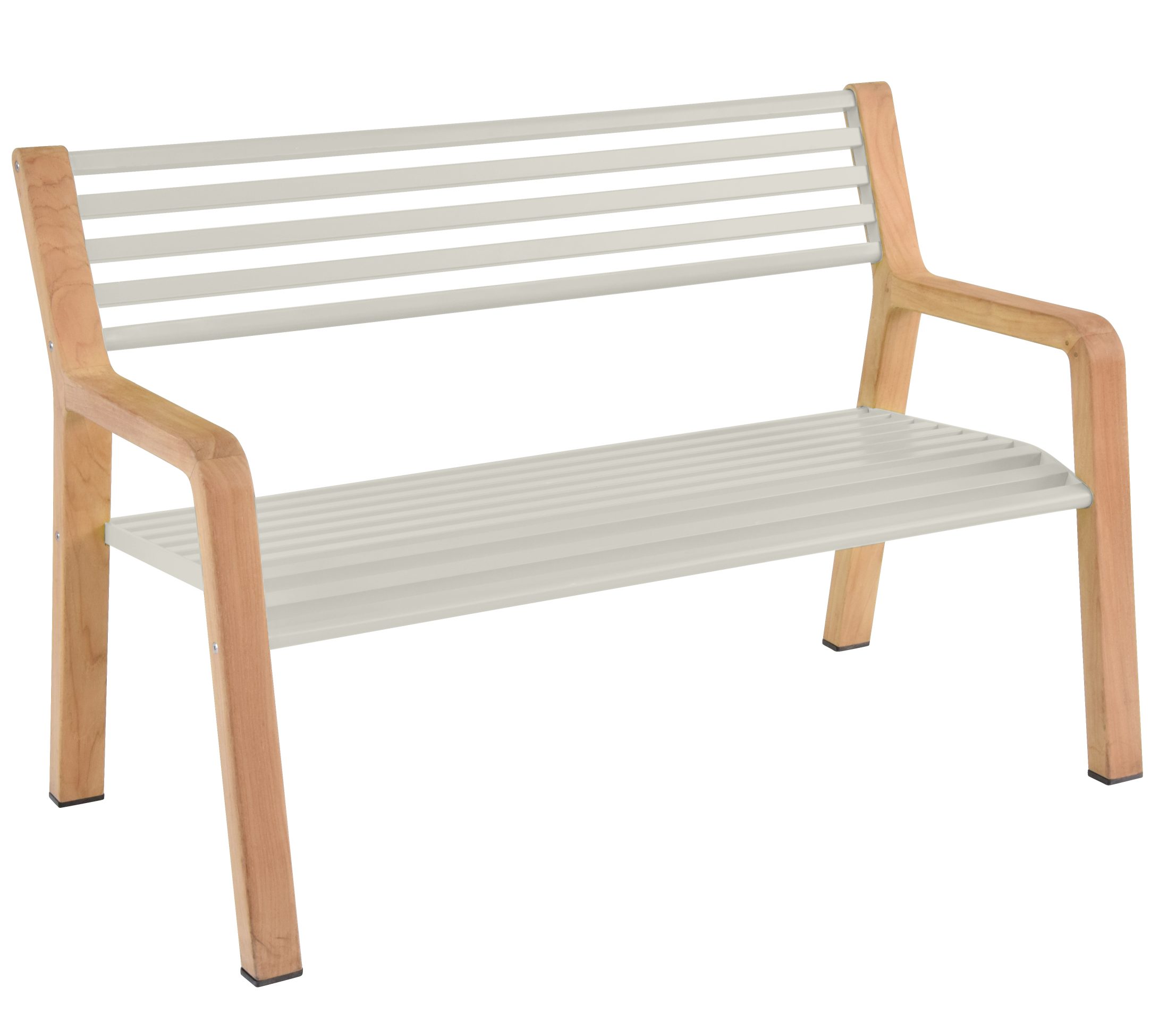 Somerset Bank Outdoor Fermob: Moderne Gartenbank aus Holz und grauem Aluminium für den Außenbereich.