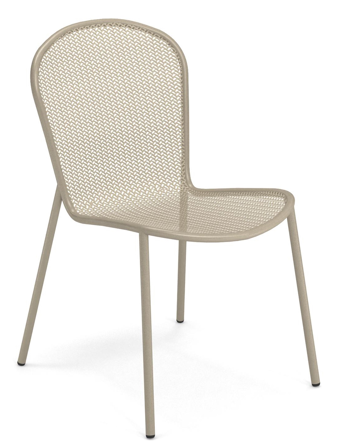 Ronda X Stuhl von Emu für den Außenbereich, beiger Metallstuhl mit filigranem Design.