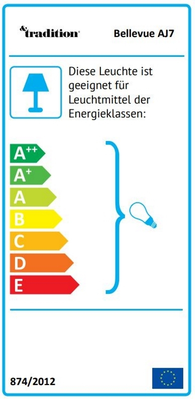 Energieeffizienzlabel der AndTradition Bellevue AJ7 Stehleuchte mit den Energieklassen A++ bis E.