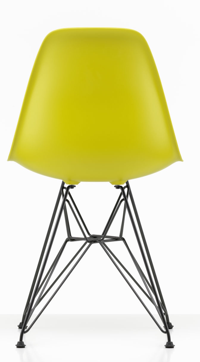 Eames Plastic Side Chair DSR stoel Mosterd / Zwart onderstel Vitra Unicaat