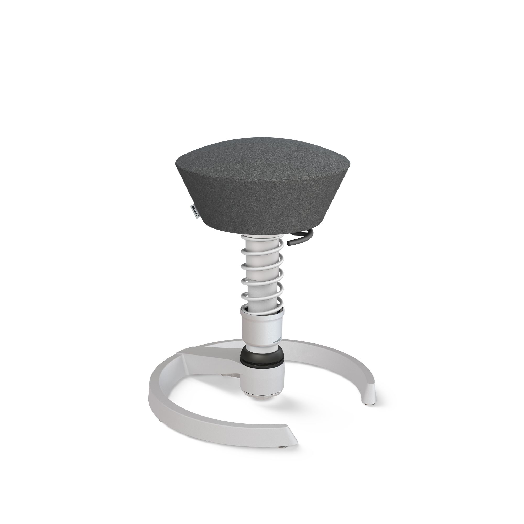Aeris Swopper Aktiv-Hocker mit grauem Bezug und weißem Fußkreuz, ergonomischer Bürostuhl für dynamisches Sitzen.