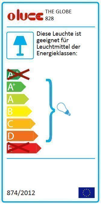 Energielabel für The Globe Hängeleuchte 828 von Oluce, geeignet für Leuchtmittel der Energieklassen A+ bis D.