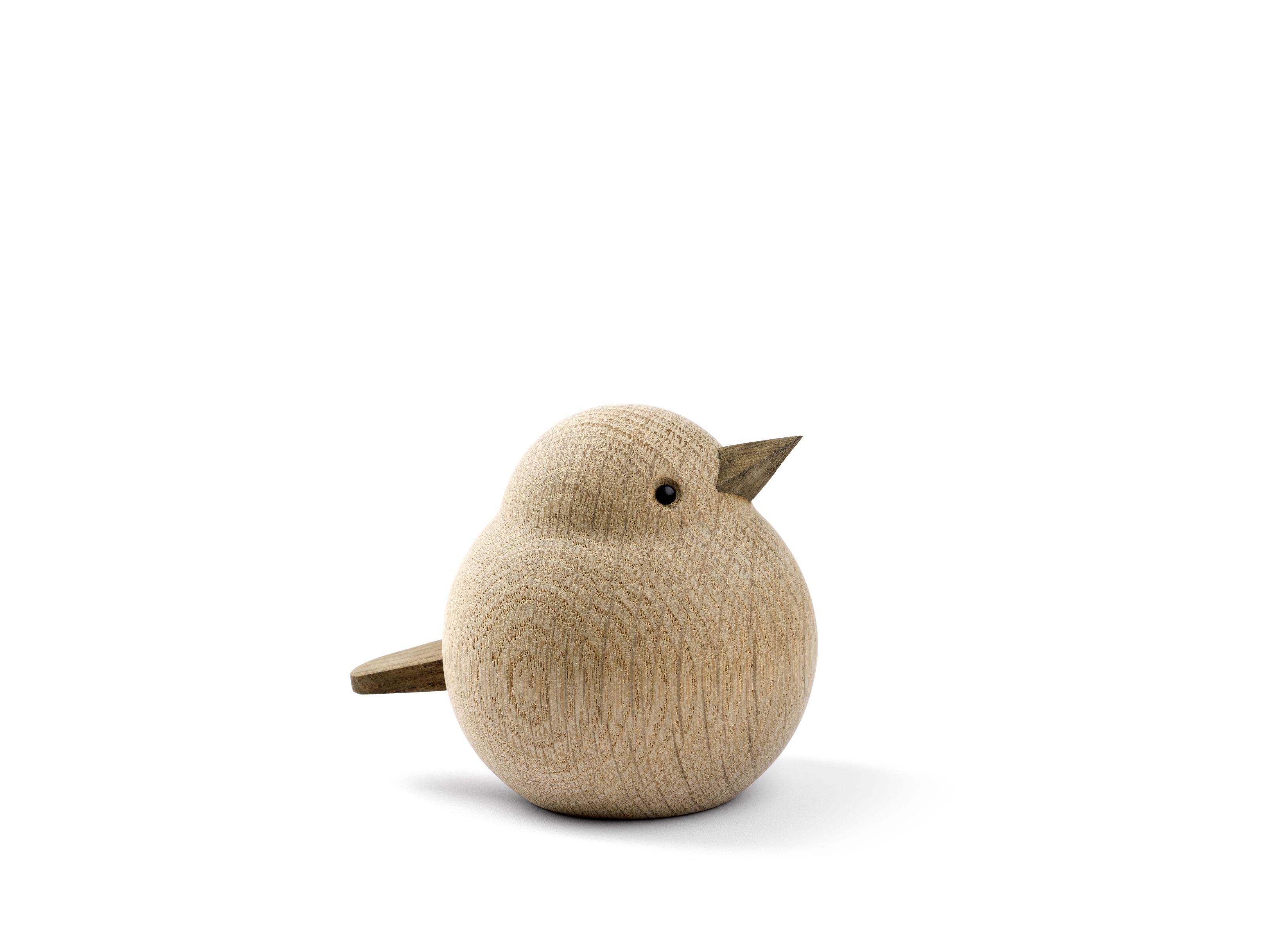 Sparrow Eiche Figur von Novoform, handgefertigte Holzfigur, Dekoration für Zuhause, skandinavisches Design.