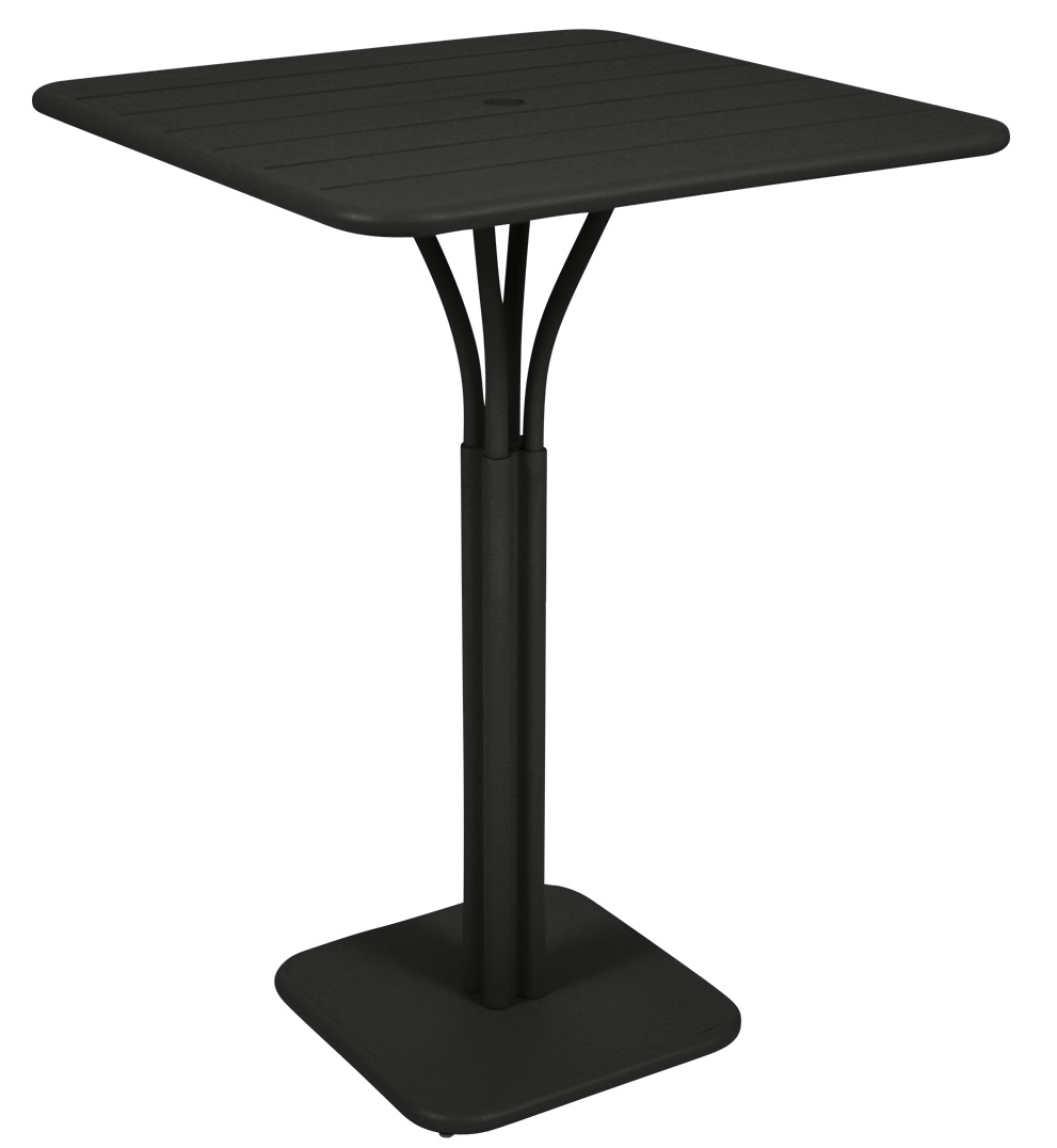 Schwarzer Luxembourg Stehtisch von Fermob, quadratisch, 80x80 cm, ideal für den Outdoor-Bereich.