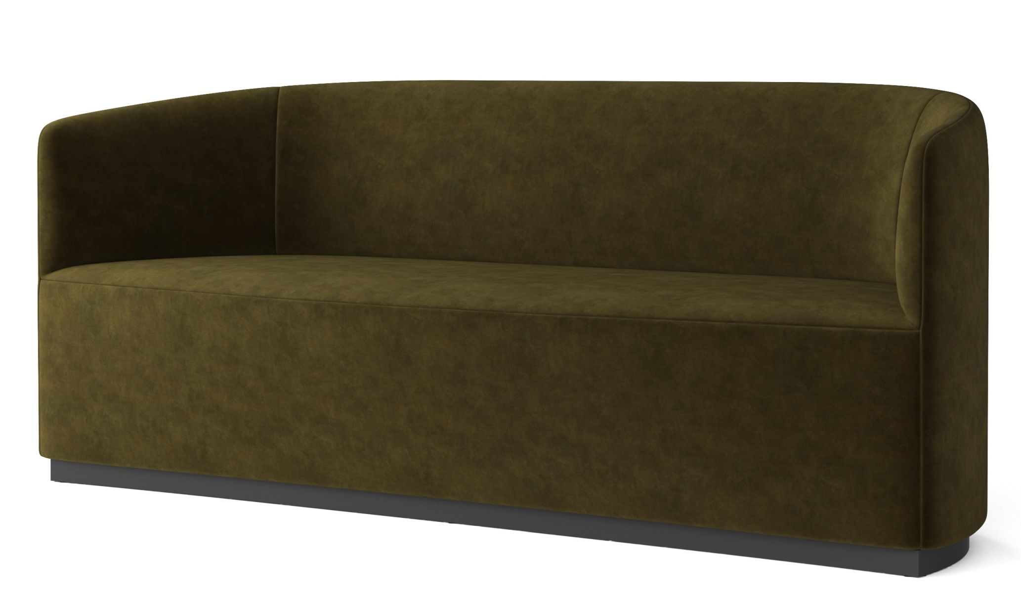 Audo Tearoom Sofa in Olivgrün: Modernes, zweisitziges Sofa mit abgerundeten Armlehnen und dunklem Sockel.
