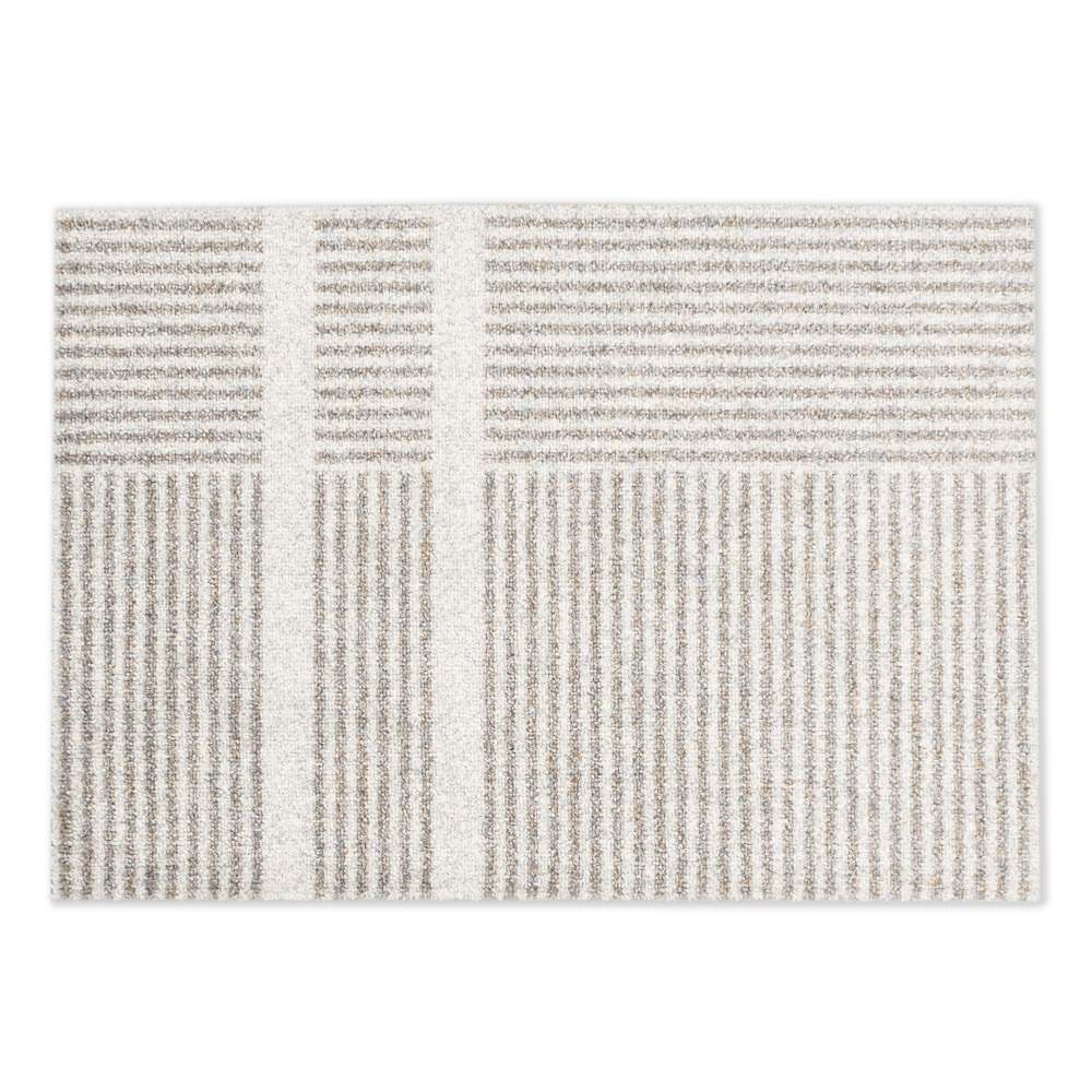 Løype Fußmatte mit Streifenmuster in Beige und Weiß, geeignet für Innen- und Außenbereiche.