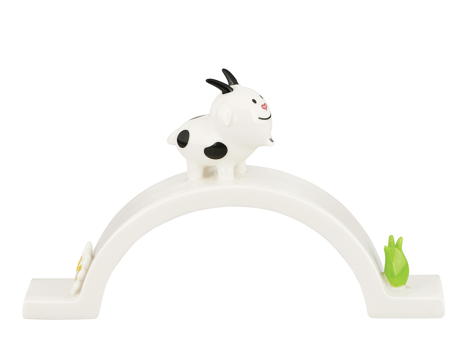 Alessi Happy Eternity Baby Brücke: Porzellanfigur mit Ziege auf weißem Bogen, Dekoration.