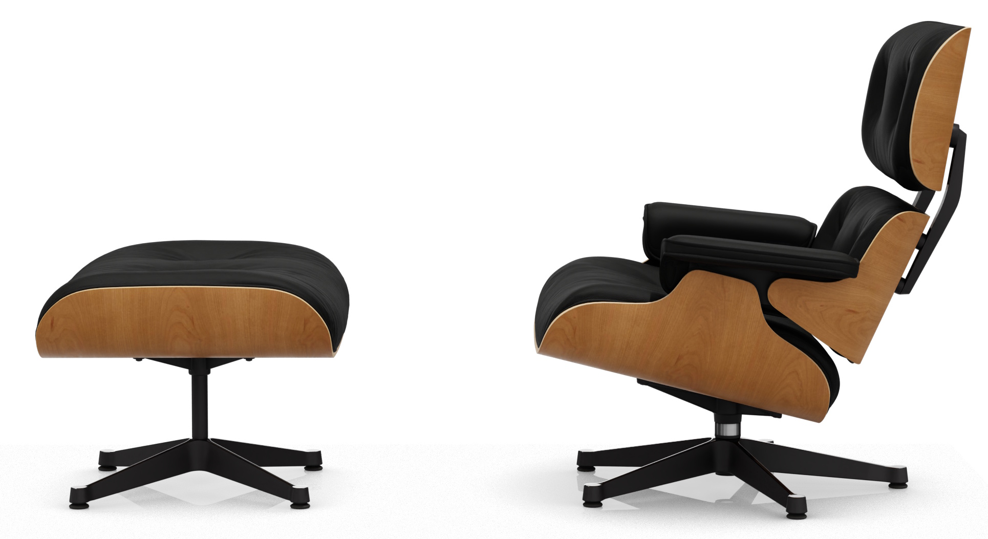 Eames Lounge Chair & Ottoman fauteuil VOORKEURSCOMBINATIE Premium leer Vitra kersenhout naturel
