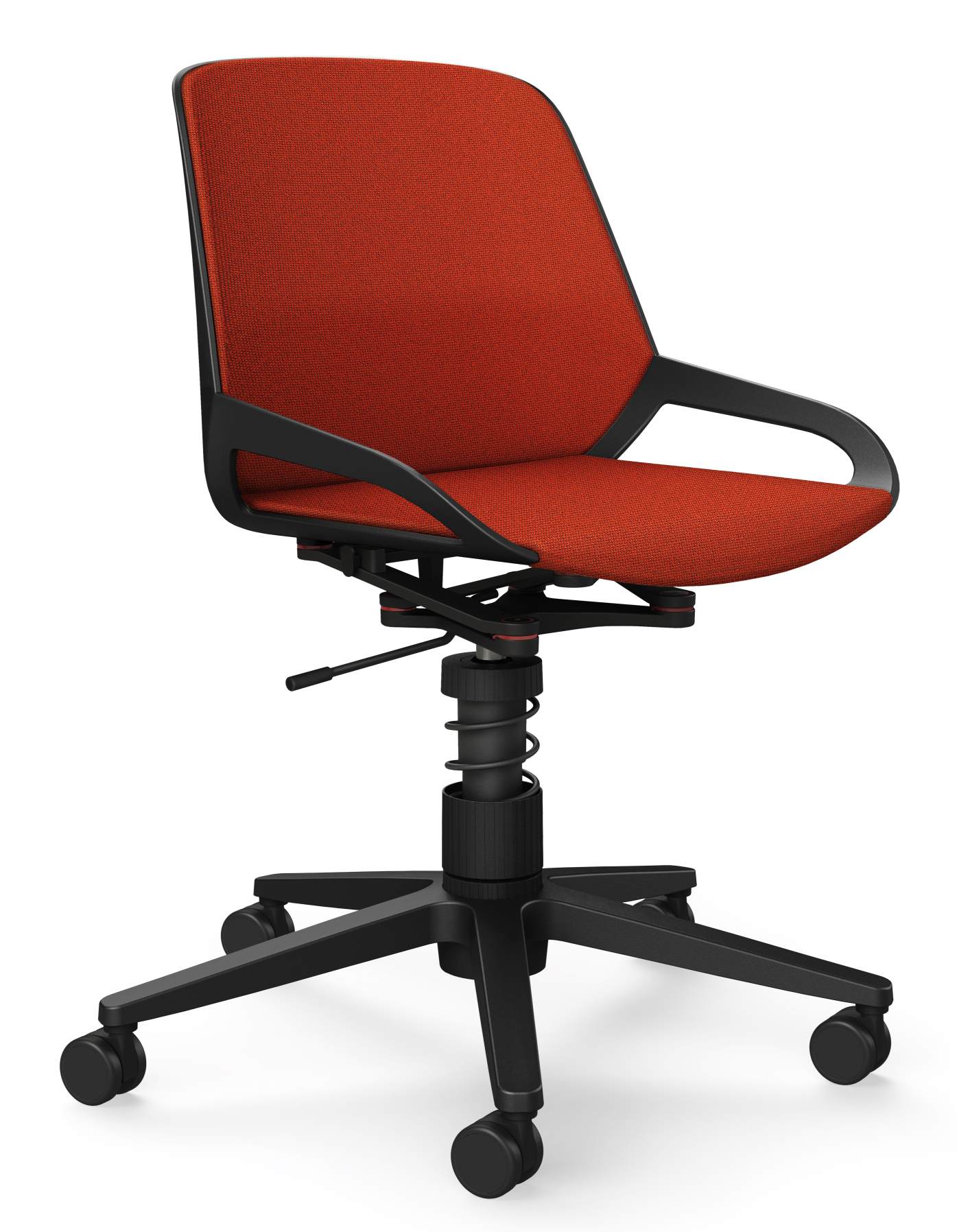 Numo Task Bürodrehstuhl von Aeris in Rot mit schwarzem Gestell und Rollen, ergonomisch und modern.