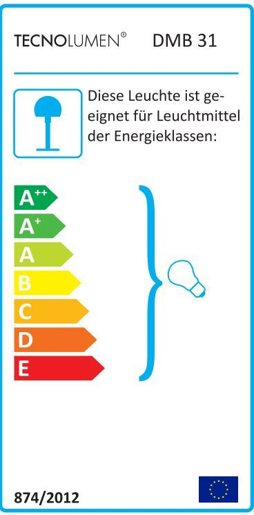 Energieeffizienzlabel der Tecnolumen DMB 31 Deckenleuchte mit den Energieklassen A++ bis E.