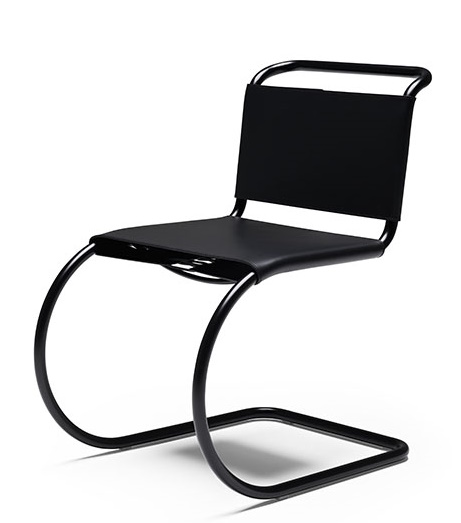 Schwarzer MR Freischwinger Stuhl von Knoll International ohne Armlehne, Stahlrohr und Leder.