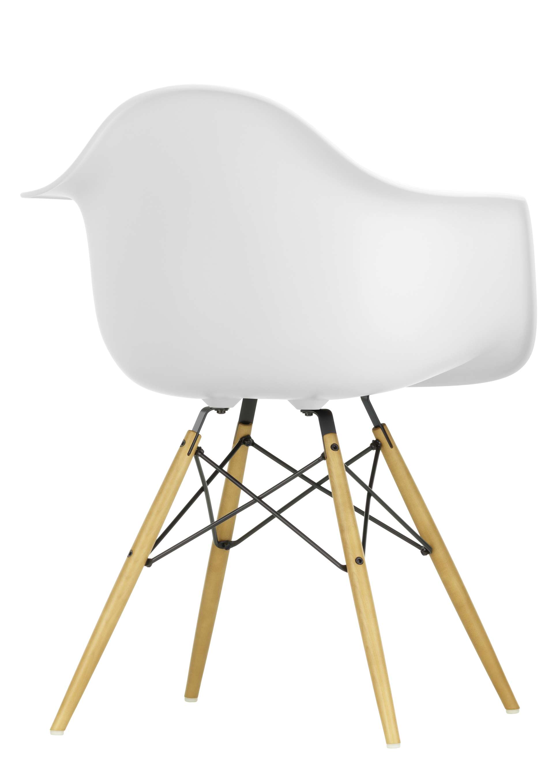 Eames Plastic Arm Chair DAW in Cotton White mit Ahorn-Gestell, Ansicht von hinten.