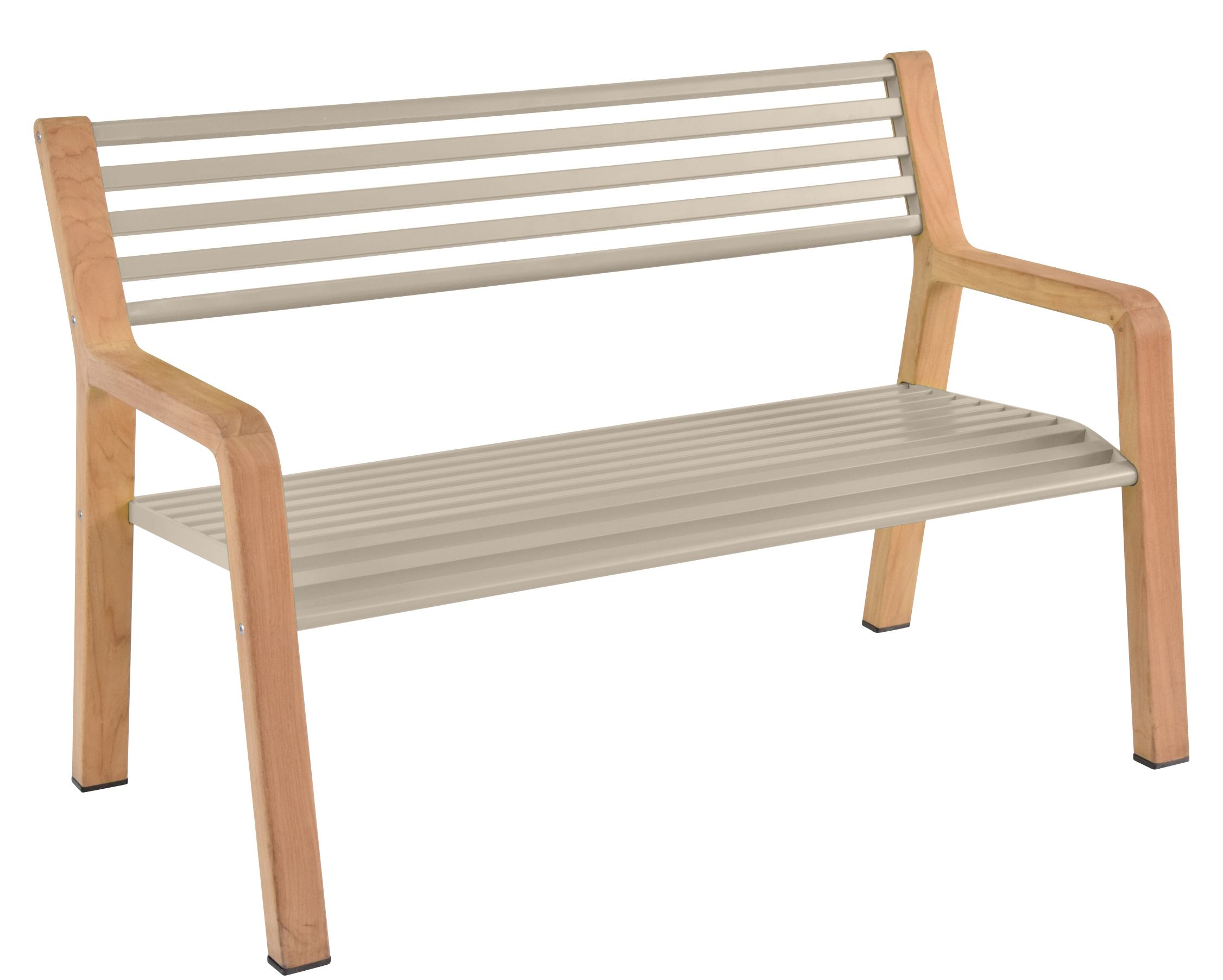 Somerset Bank von Fermob: Moderne Gartenbank aus Holz und Metall in Beige.