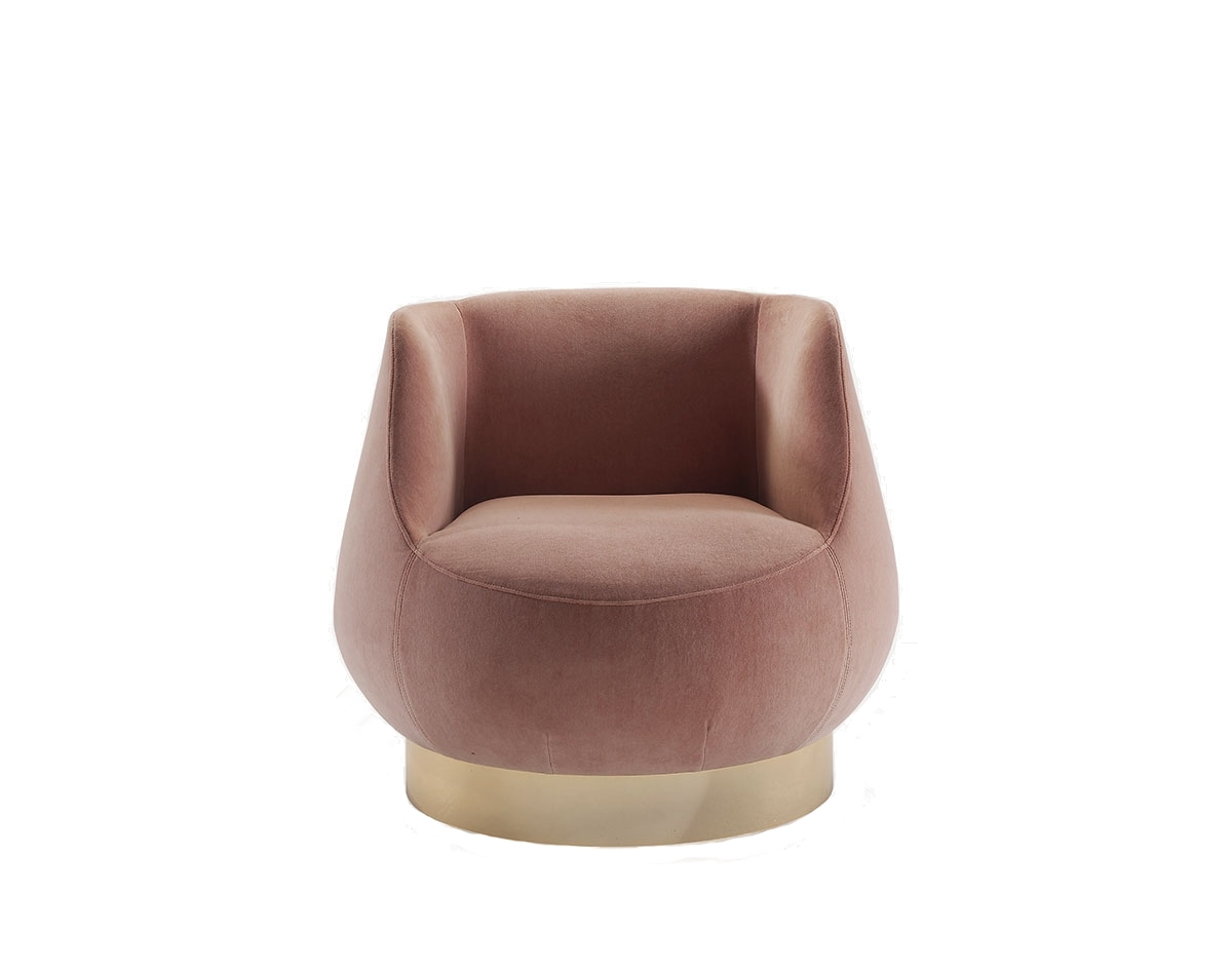Magnum Sessel von Sancal: Moderner, rosafarbener Loungesessel mit goldenem Sockel für stilvolles Wohnen.