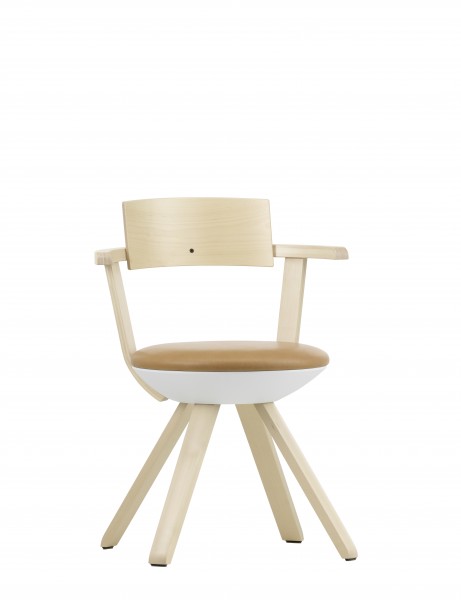 KG002 Rival Schreibtischstuhl von Artek, Holzgestell, brauner Sitz, moderner Bürostuhl für das Arbeitszimmer.