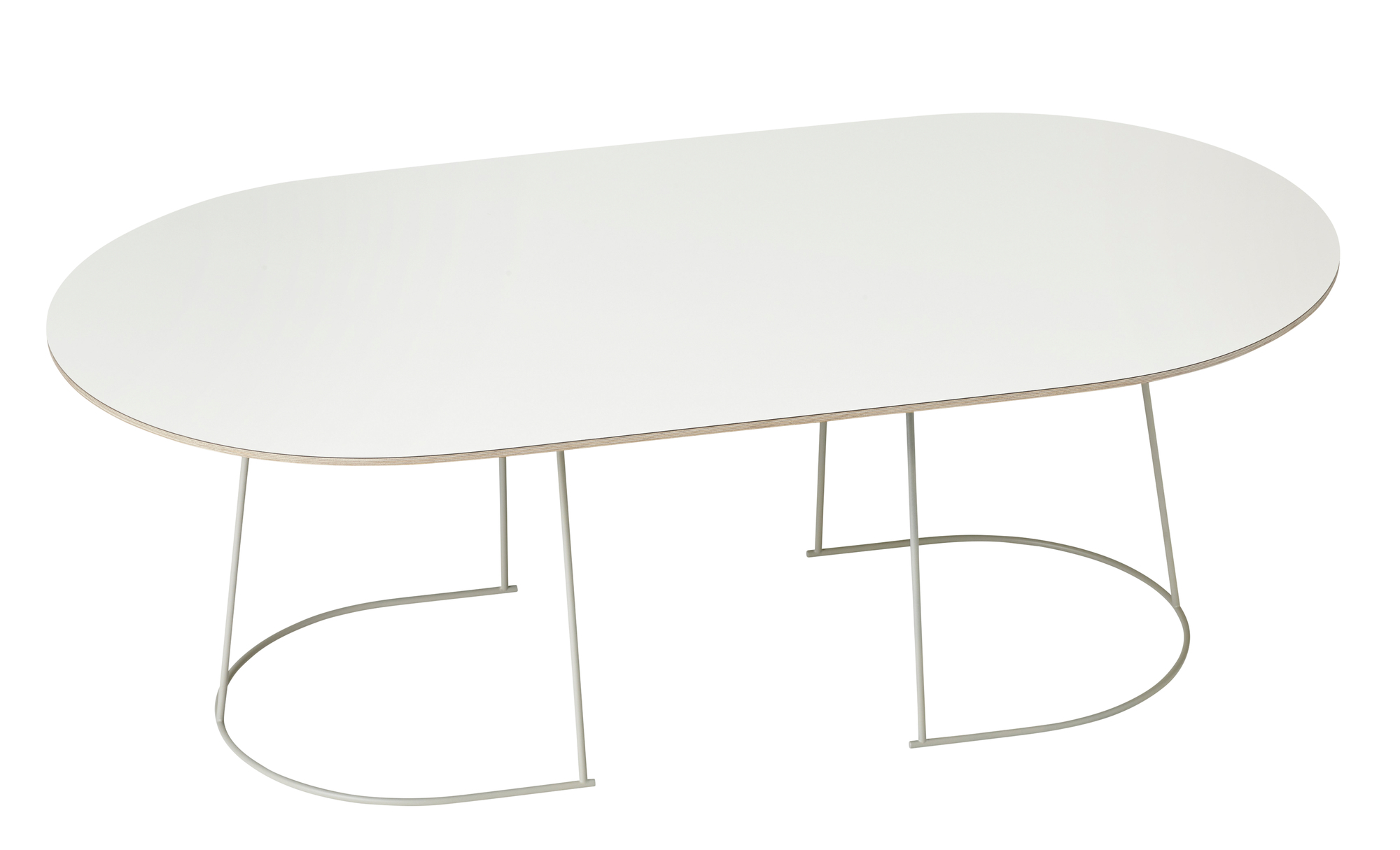 Weißer Airy Coffee Table von Muuto mit ovaler Tischplatte und filigranem Metallgestell.