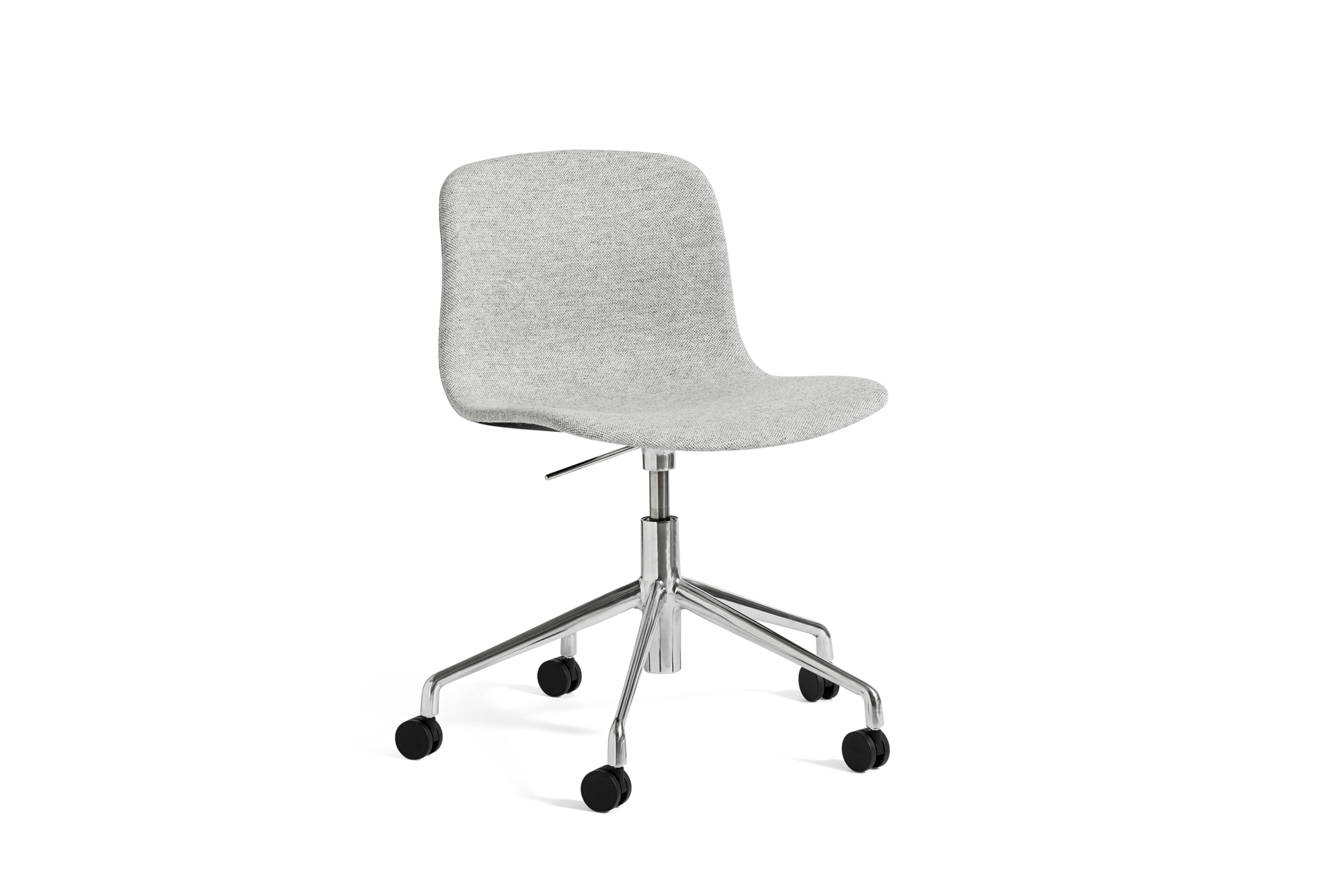 Grauer About a Chair AAC51 Drehstuhl von Hay mit Vollpolster und Rollen.