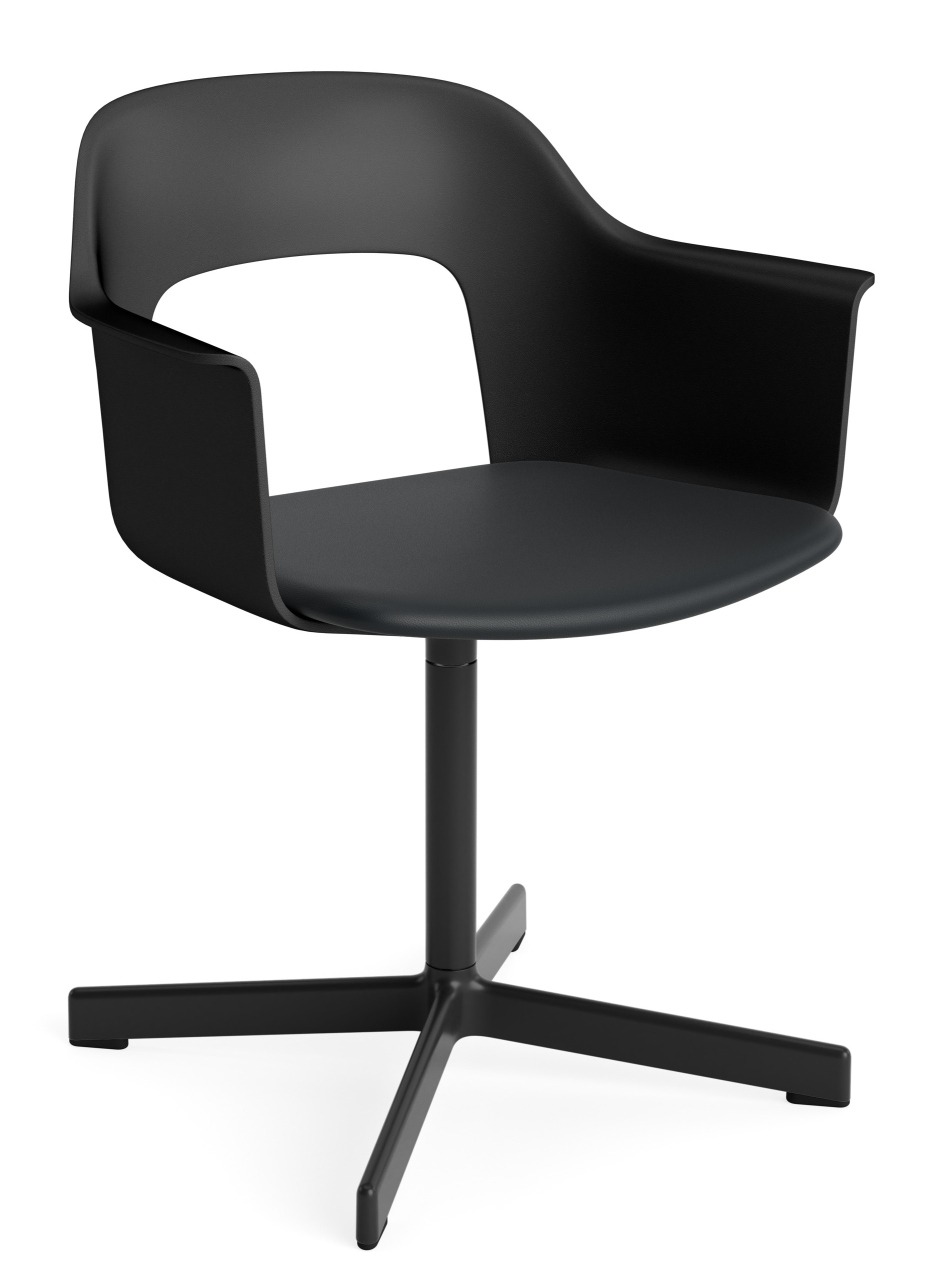 Schwarzer Layout Armchair 233 Armlehnstuhl von Hay mit Drehfuß und minimalistischem Design für Büro und Wohnbereich.