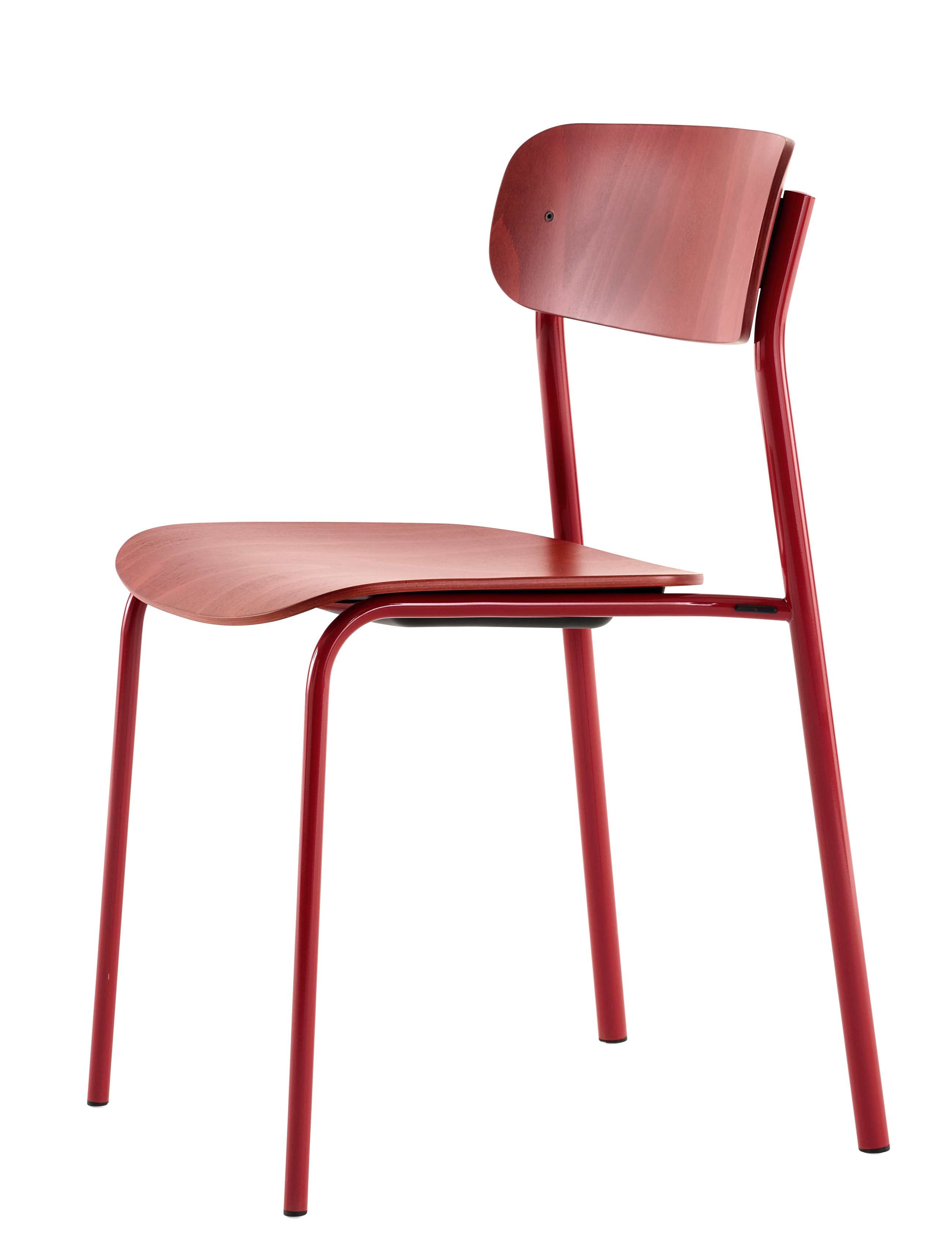 S 243 Stahlrohrstuhl von Thonet, Einzelstück in Rot, minimalistisches Design mit Holz-Sitzfläche und Rückenlehne.
