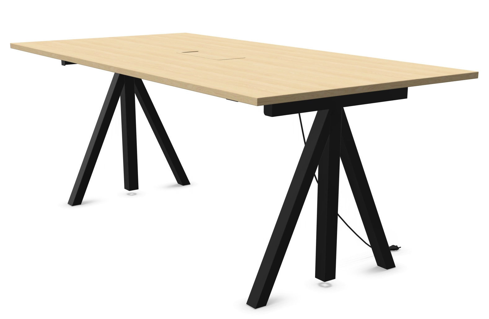 Wordesk Table Schreibtisch von String Furniture mit heller Tischplatte und schwarzem, modernem Metallgestell.