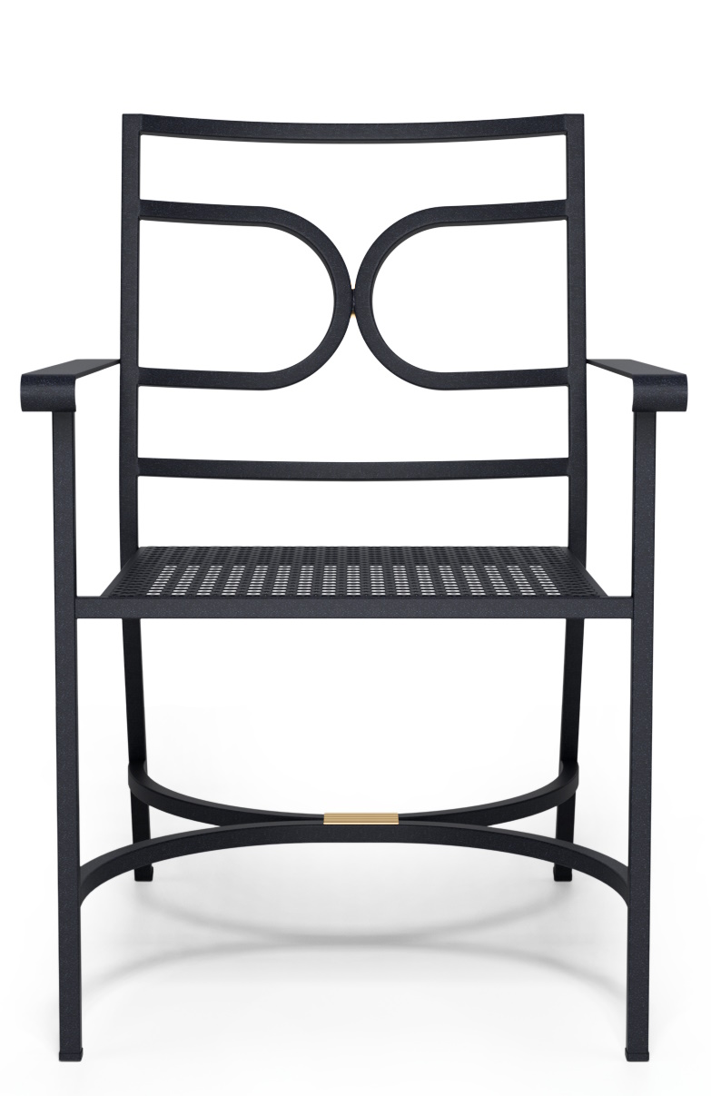 Collier Armchair von Emu, ein moderner Outdoor Armlehnstuhl aus schwarzem Metall, Frontansicht.
