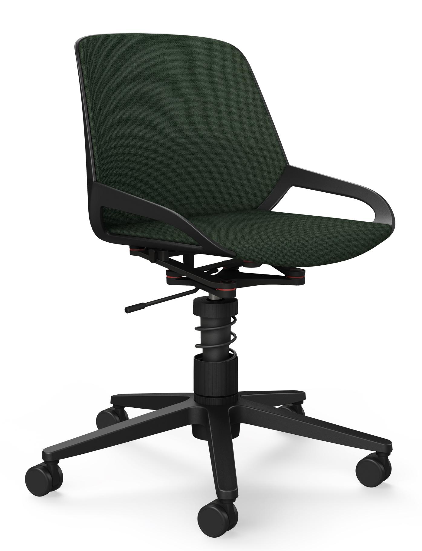 Numo Task Bürodrehstuhl von Aeris in Grün mit schwarzem Gestell und Rollen, ergonomisch und modern.