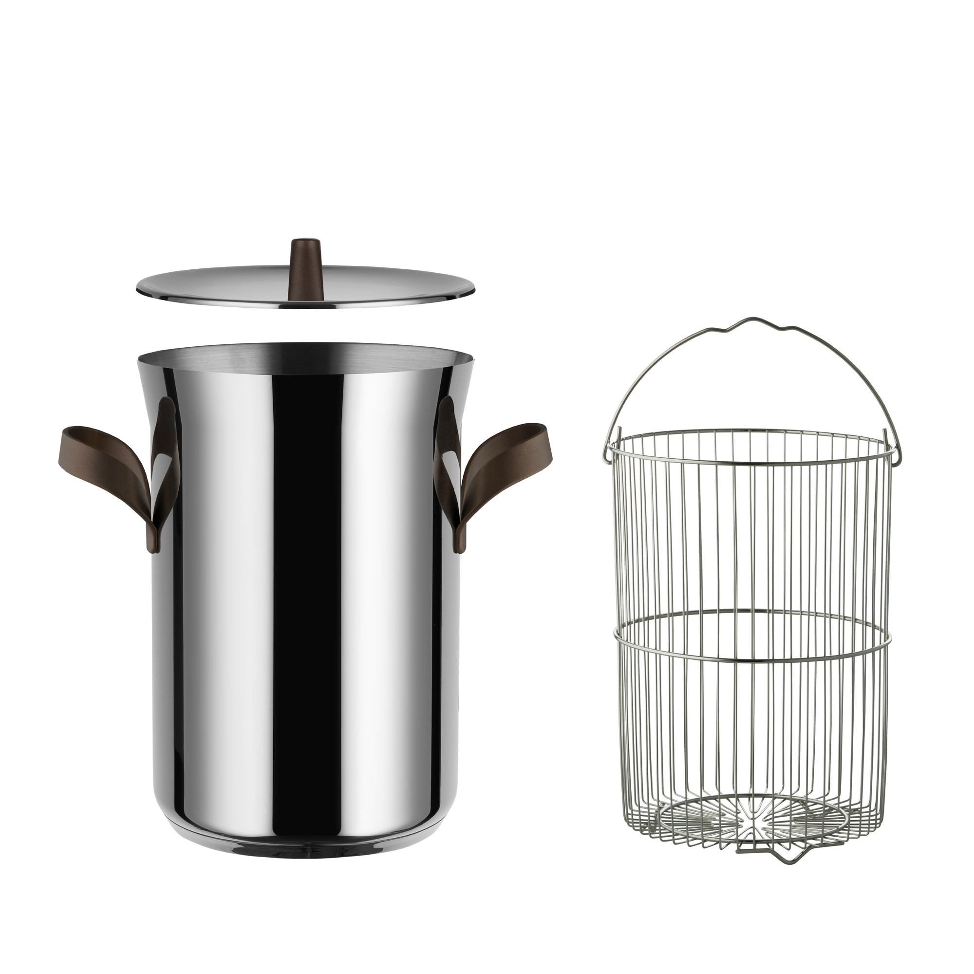 Alessi Edo Spargeltopf mit Korb und Deckel aus Edelstahl für schonendes Spargel kochen.