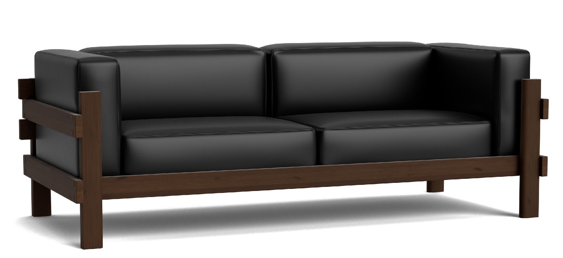 Normann Copenhagen Kube Sofa mit schwarzem Lederbezug und dunklem Holzrahmen, modernes Design für Wohnzimmer.