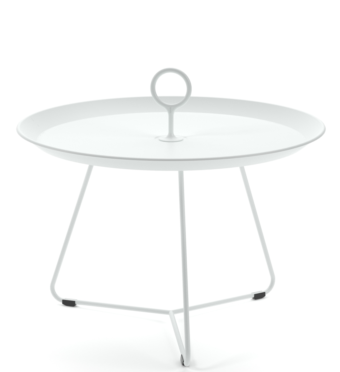 Eyelet Beistelltisch von Houe, weißer runder Tisch mit Griff, Outdoor und Indoor geeignet.