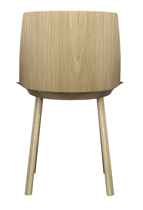 Rückansicht des CH04 Houdini Stuhls von e15, moderner Holzstuhl mit minimalistischem Design.