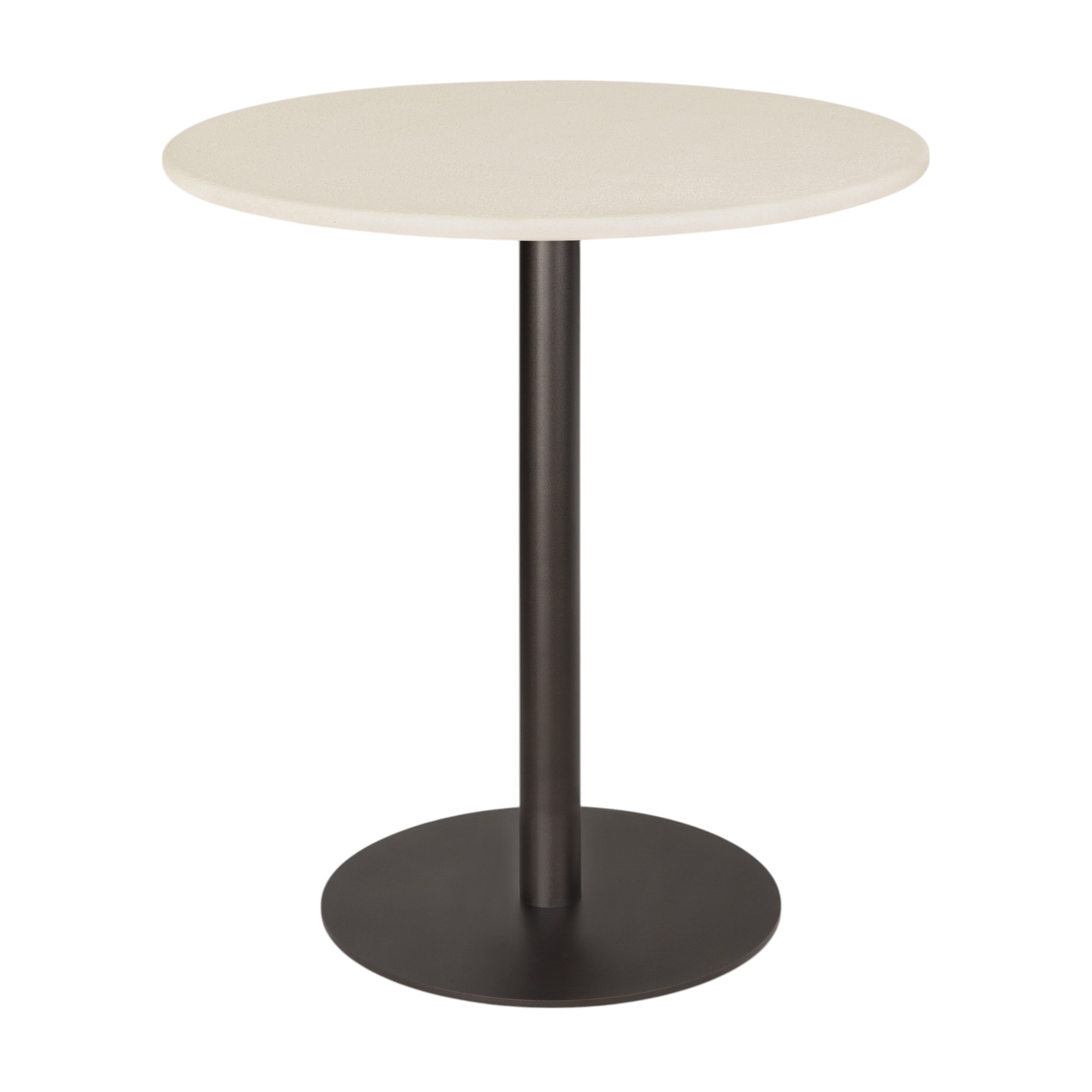 Blend Tisch mit off-white Tischplatte und dunklem Bronze-Gestell von Ethnicraft. Runder Beistelltisch für Wohnzimmer.