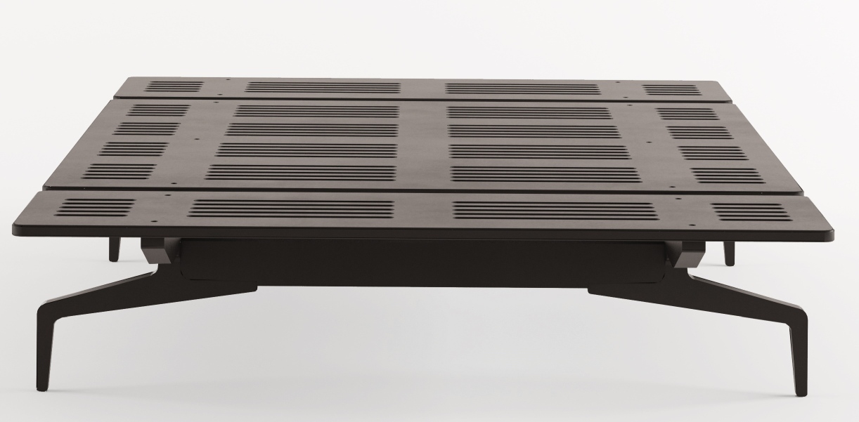 Legnoletto Bett von Alias, Detailansicht der Lattenrost-Konstruktion und der minimalistischen Bettfüße.