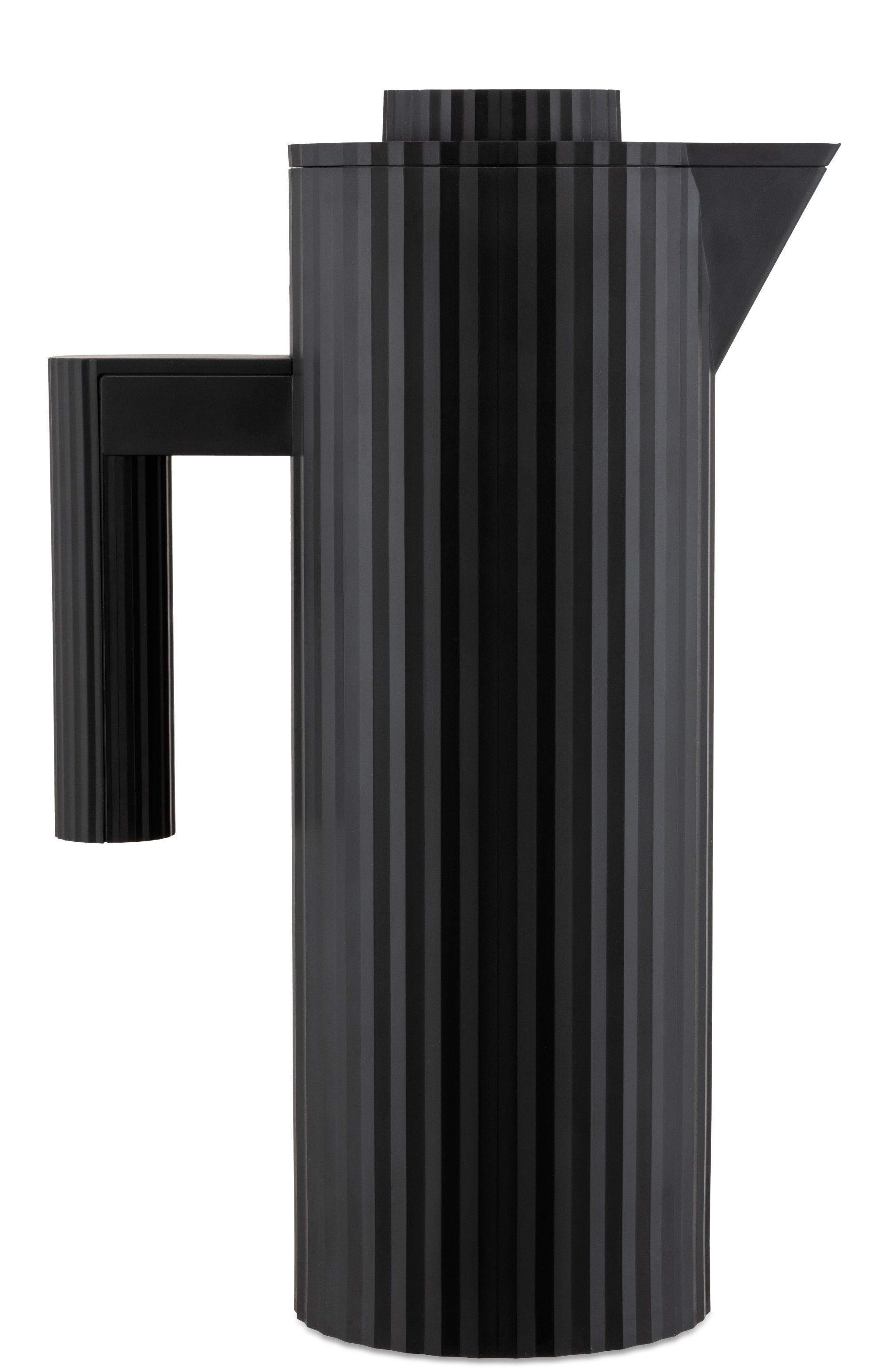 Schwarze Alessi Isolierkanne MDL12 mit Plissee-Design. Elegante Thermoskanne für Kaffee und Tee.