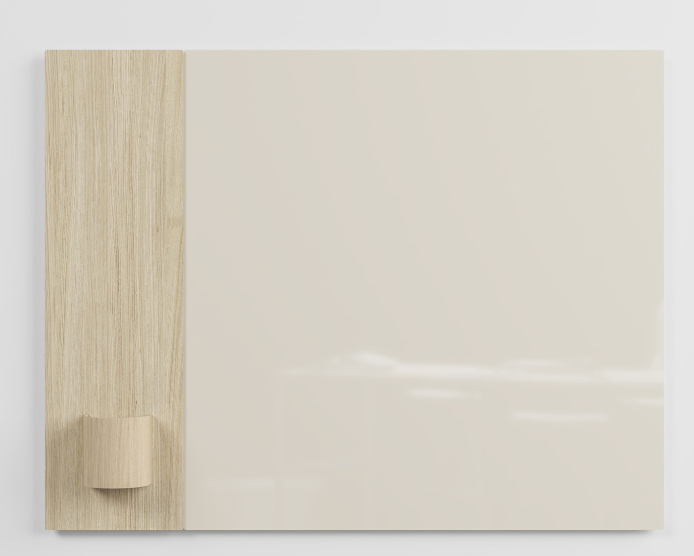 Chat Board Classic Crafted Wandtafel: Magnetische Glastafel in Beige mit Holzapplikation und Stifthalter.