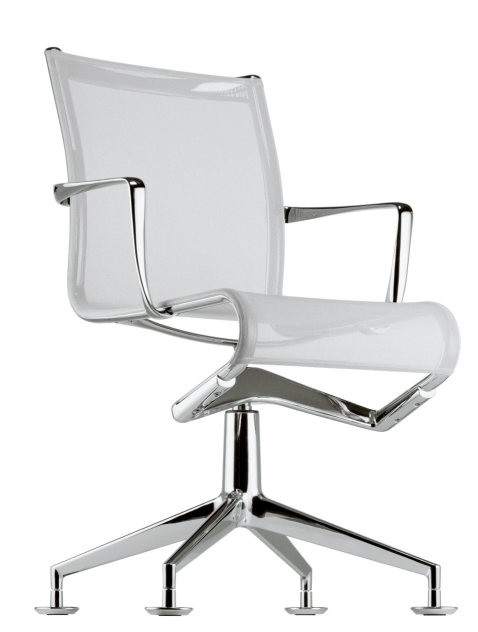 Meetingframe 436/437 Drehstuhl Alias mit weißem Netzstoff und verchromtem Fußkreuz, ergonomischer Bürostuhl.