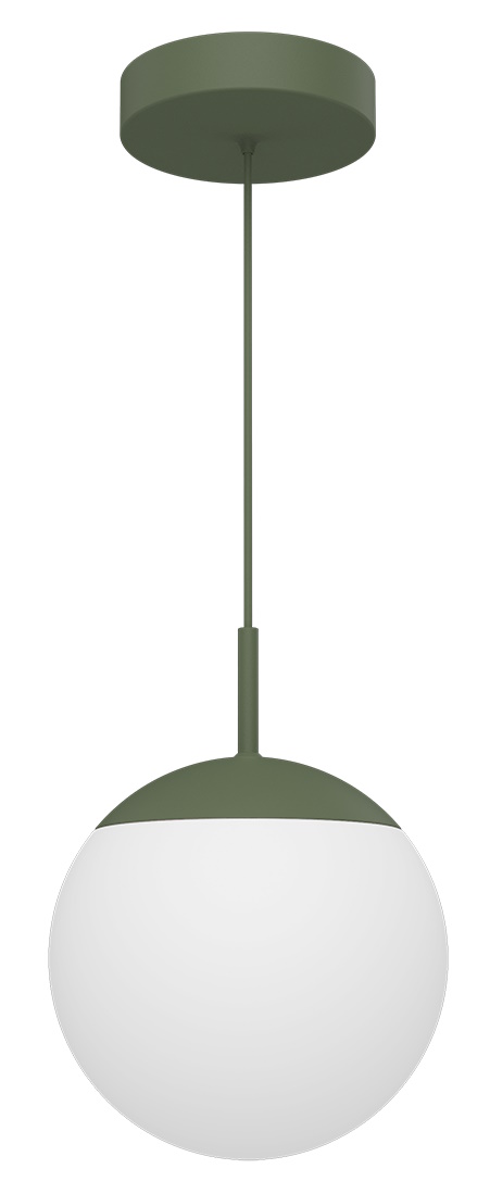 Mooon Pendelleuchte von Fermob, Ø 25 cm, in Grün mit weißem Diffusor.