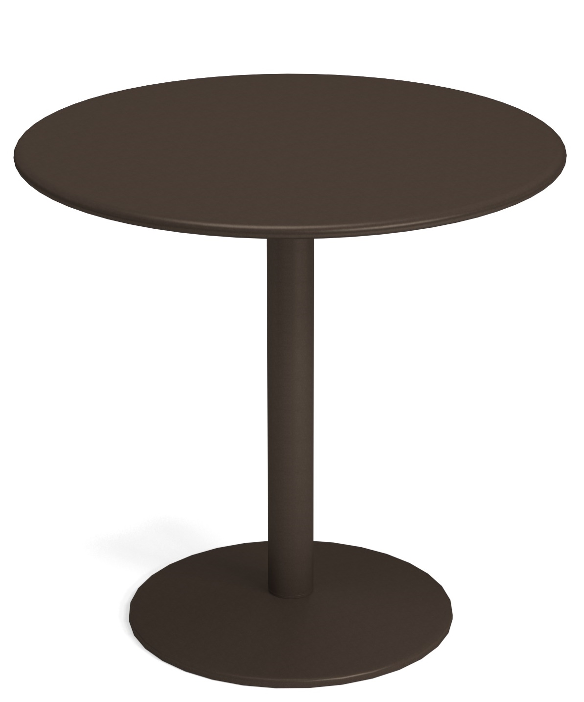 Brauner Thor Round Table von Emu, runder Gartentisch mit Mittelfuß und flacher, runder Bodenplatte.