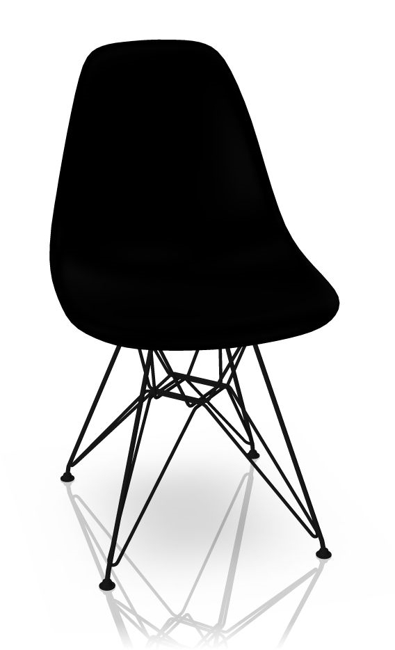 Schwarzer Eames Plastic Side Chair DSR Stuhl von Vitra mit verchromtem Drahtgestell. Designklassiker.