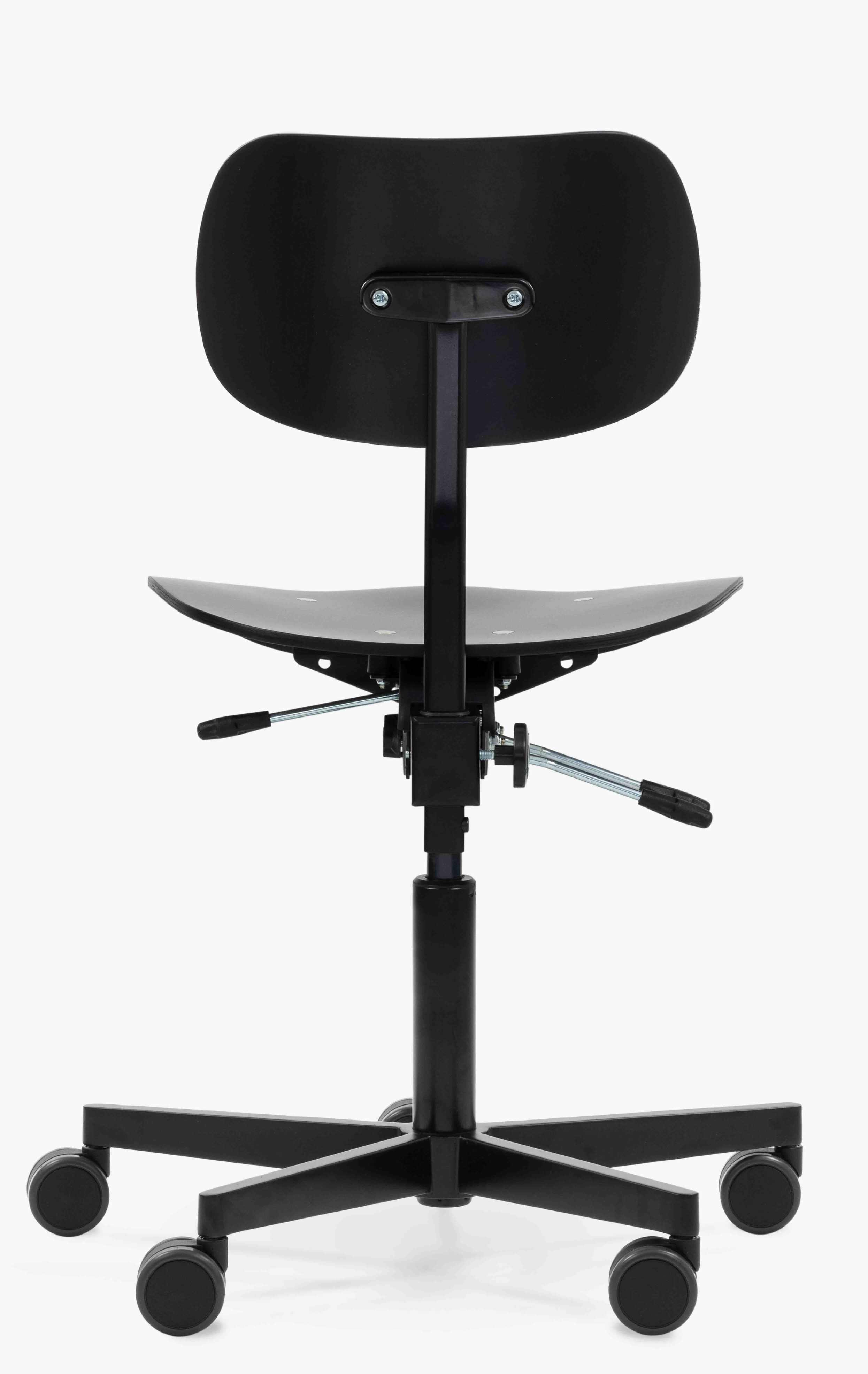 Schwarzer S 197 R20 Wilde+Spieth Drehstuhl von hinten, ergonomischer Bürostuhl mit Rollen und verstellbarer Rückenlehne für komfortables Sitzen.