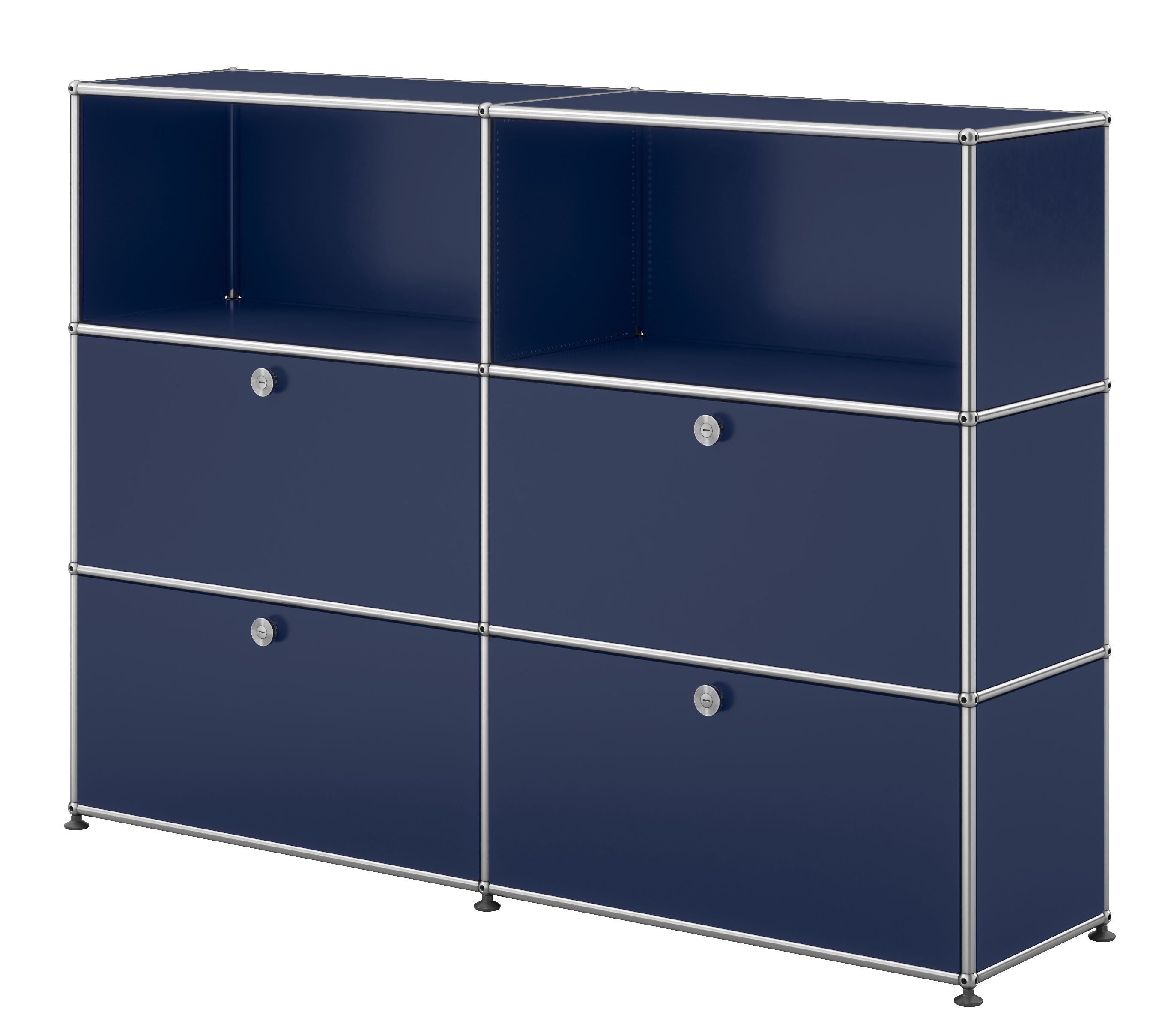 USM Haller Highboard met 2 open vakken / 2 kleppen / 2 lades staalblauw