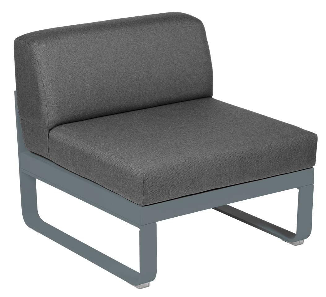 Graues Bellevie Outdoor Sofa Modul, 1-Sitzer Mitte, mit robustem Aluminiumrahmen und bequemen Polstern.