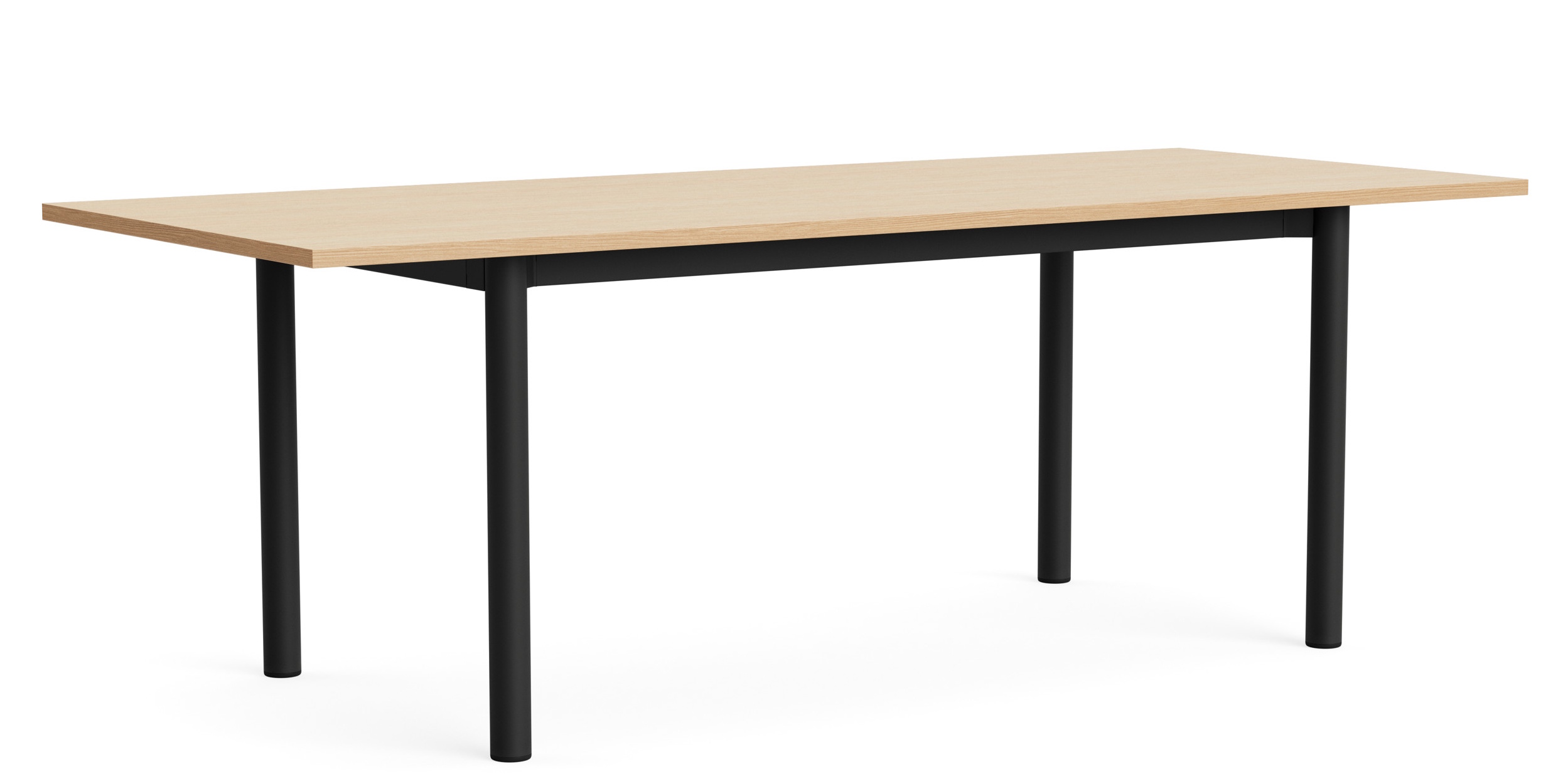 Annex Table Overhang Esstisch von Hay mit heller Tischplatte und schwarzen Beinen, moderne Möbel.