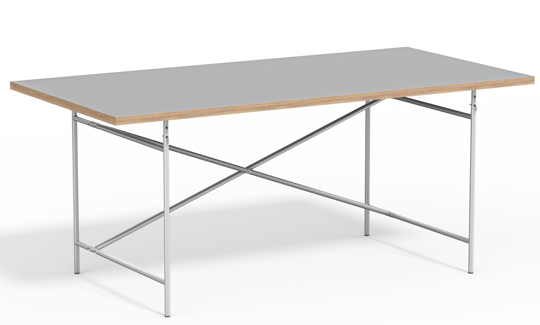 Eiermann Tisch mit grauer Tischplatte und Stahlgestell, Designklassiker für Büro und Arbeitszimmer.