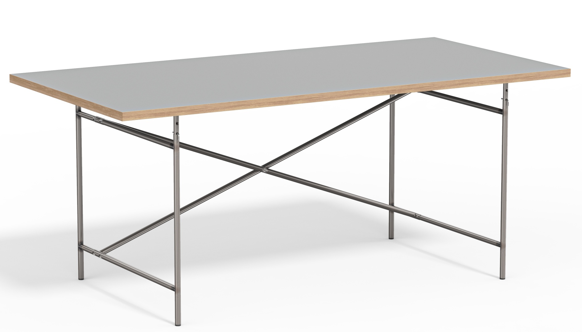 Eiermann Tisch mit grauer Tischplatte und Stahlgestell, Designklassiker für Büro und Wohnraum.