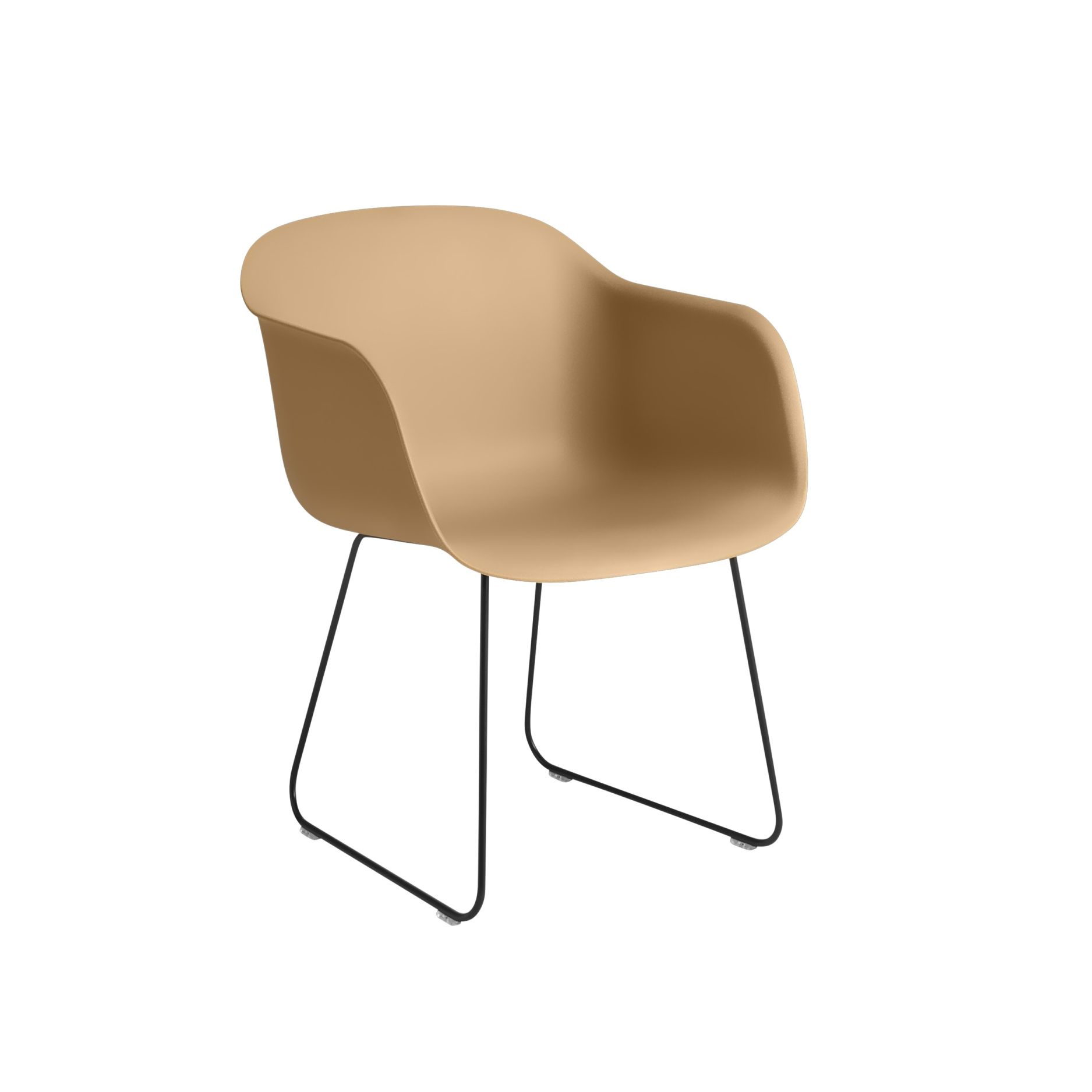 Muuto Fiber Armchair mit Armlehnen und Kufengestell, moderner Stuhl in Beige für Esszimmer und Büro.
