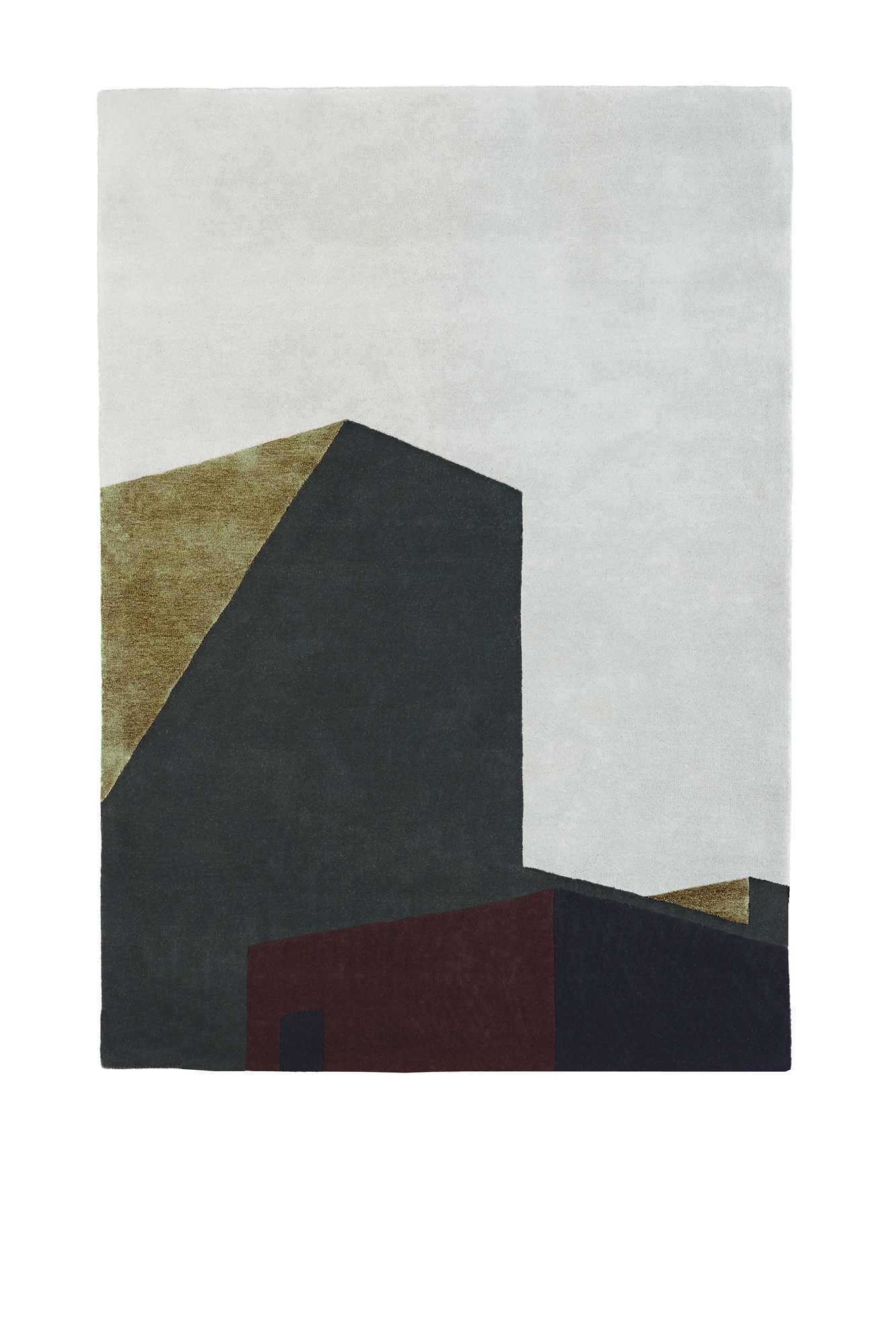 Arqui Teppich mit abstraktem, geometrischem Design in Grau, Braun und Rot. Moderner Teppich für Wohnräume.
